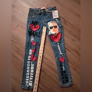 Paris little Girls Collection Jeans Size 4 Painted Graphic Hearts Designer Style